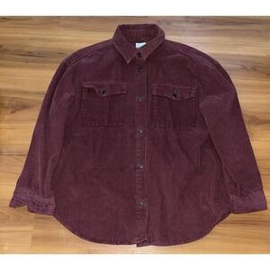 Womens Kensie Corduroy Snap Button Shirt Jacket Shacket